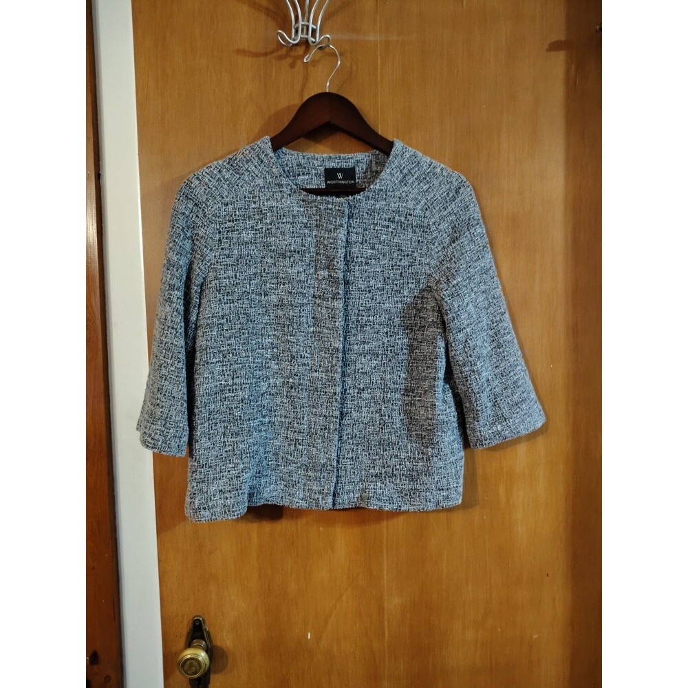 WORTHINGTON WOMEN'S FULL ZIP GRAY Tweed Textured BLAZER / SIZE Small